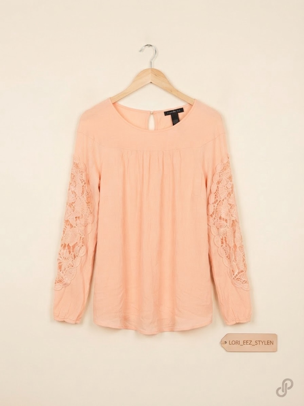 Grace Elements Peach Lace-Sleeve Blouse